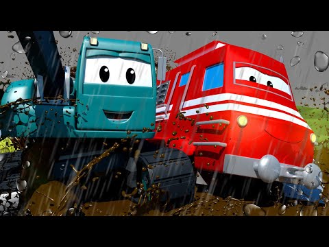 Troy der Zug -  Edgar der Bagger rettet die Pflanzen von Ben dem Traktor - Cartoons für Kinder 🚓 🚒