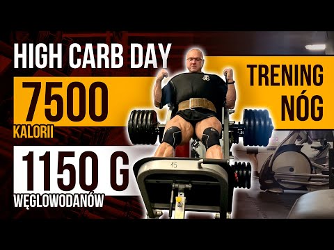 VLOG 5 - HIGH CARB DAY 7500kcal(1150g ww), mocny trening nóg