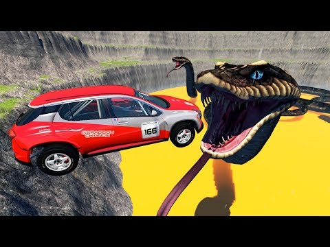 Jumping Cars into Giant Pit with Snakes! - BeamNG.Drive