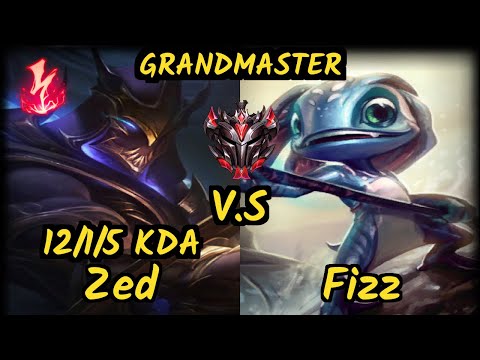 Zedxsmurf (ZED) vs FIZZ - 12/1/5 KDA MID GAMEPLAY - EUW Ranked GRANDMASTER