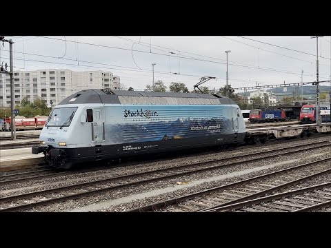 BLS Re 465 016 Beklebung "Stockhorn" mit Kurzgüterzug in Bülach