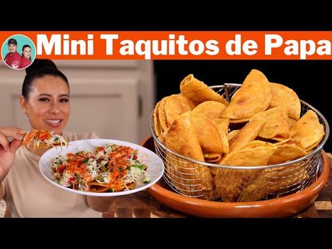 Mini Taquitos Dorados de Papa Bañados en Salsa de Tomate y Chile de Arbol Con Ensalada de Repollo |