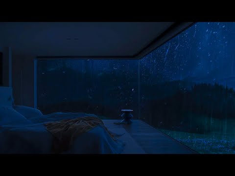 Сильный дождь в окне со звуками грома для сна, учебы и медитации