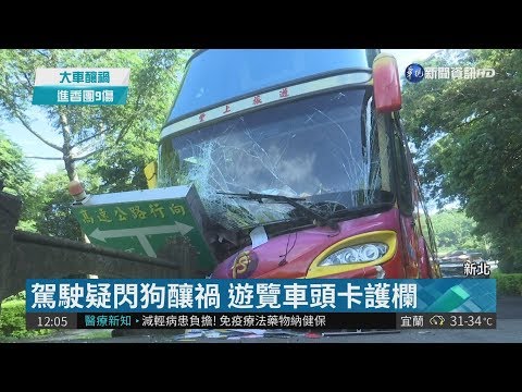遊覽車疑閃狗自撞 進香團9人受傷