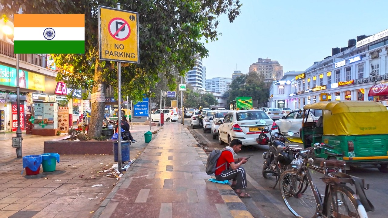 Immersive street-level walking tour through New Delhi (Daily Life), India, showcasing authentic urban landscapes, local architecture, and the vibrant atmosphere of the city's neighborhoods