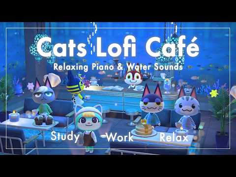 【ACNH】Katzen Lofi Café #9 Aquarium｜Entspannendes Klavier & Wasserklänge 【3 Stunden】