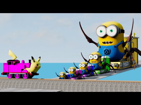 Big & Small Minions Choo-Choo Charles Train Vs Pikachu the Tank Engine - BeamNG.Drive