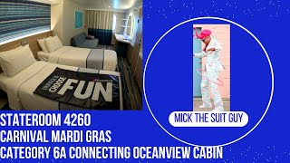 Tour of Stateroom 4260 a Connecting (to cabin 4256) Ocean View Cabin on Carnival Mardi Gras