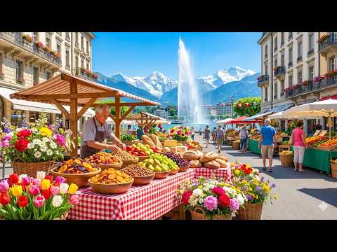 MORNING WALKING TOUR IN GENEVA & ORGANIC FARMERS MARKET | SWITZERLAND IN 4K 🇨🇭