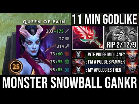 WTF 11Min Godlike [Queen of Pain] 100% Deleted Pudge Mid Vs 8000 MMR Anti Mage with 1Kill Per Min