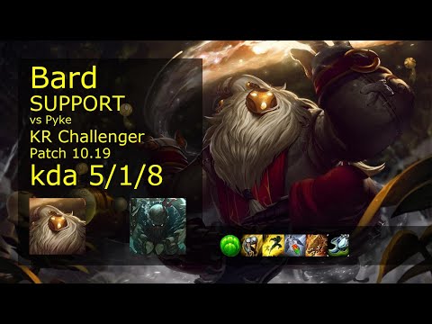 Bard Support & Miss Fortune vs Pyke & Ezreal - KR Challenger 5/1/8 Patch 10.19 // [롤] 바드 vs 파이크 서폿