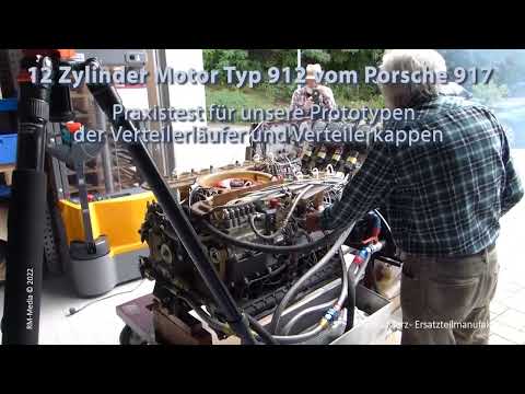 Porsche 917 12 Zylinder Saugmotor Testlauf mit Prototypen der Verteilerkappen und Läufer