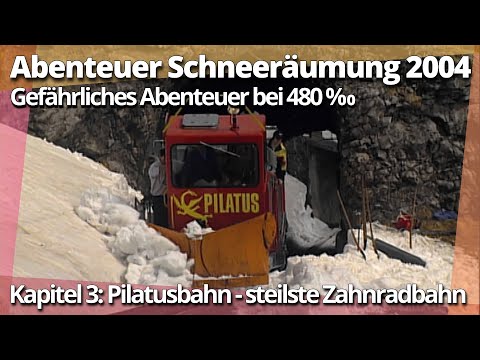 Gefährliche Schneeräumung in der Steilwand - Pilatusbahn