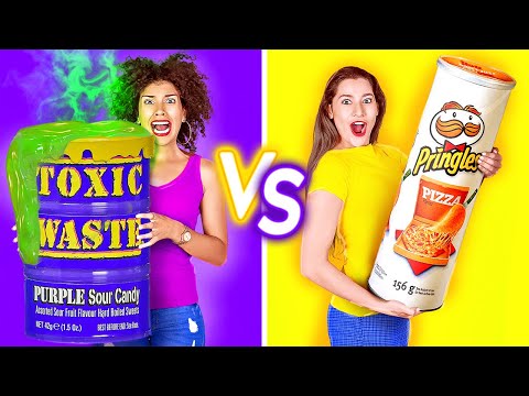 EATING ONLY 1 COLOR FOOD FOR 24 HRS! Last To STOP Wins! PURPLE VS YELLOW Mukbang by 123 GO!CHALLENGE
