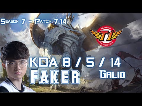 SKT T1 Faker GALIO vs ORIANNA Mid - Patch 7.14 KR Ranked