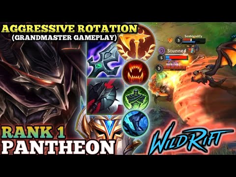 PANTHEON AGGRESSIVE ROTATION! BRUTAL DAMAGE BUILD - TOP 1 GLOBAL PANTHEON BY jiaojishijiao-WILD RIFT