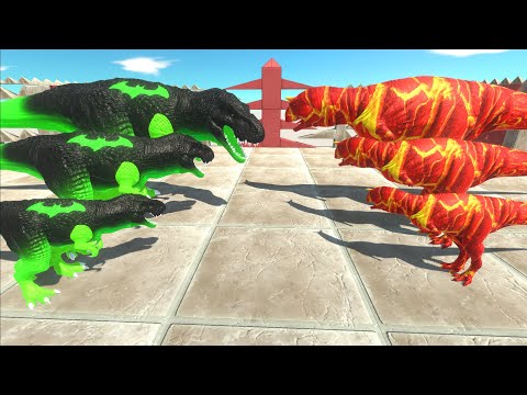 X3 LAVA CARNOTAURUS vs X3 BATMAN T-REX DEATH RUN - Animal Revolt Battle Simulator