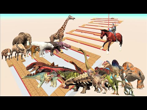 Animal vs. Dinosaur speed race. Zigzag down course! | Animal Revolt Battle Simulator
