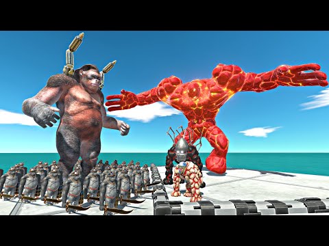 Harpoon Team Rescue Lava Golem Evolution and Fight - Animal Revolt Battle Simulator