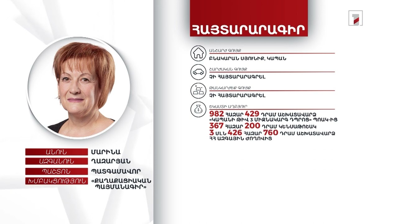 Բնակարան, 2 մլն 356 հազար դրամ. պատգամավոր Մարինա Ղազարյանի հայտարարագիրը