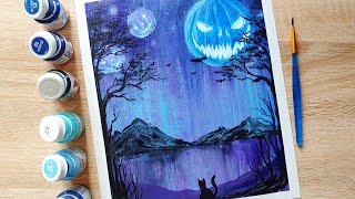 Картина на хэллоуин / Хэллоуин тыква / Пейзаж / Halloween painting / Halloween pumpkin / Landscape фото
