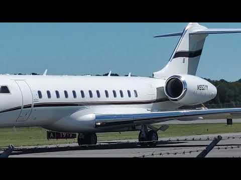 Massive N552YM Bombardier Global Express back taxiing on runway 1 on to taxiway A at Kwwd 8/13/2022