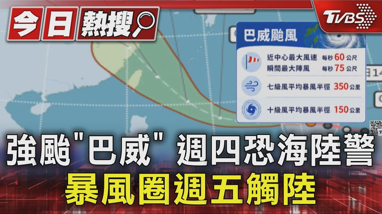 巴威路徑南偏!氣象署估週四發海、陸警 週五白天風雨出現