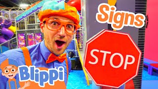 Blippi Plays at the Indoor Play Place | Learn Street Signs for Kids