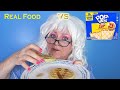 REAL FOOD Vs POPTARTS Eggo Waffles Peach Cobbler Apple Fritters With Granny McDonalds