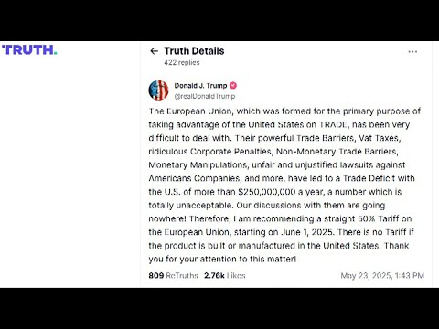 Video Thumbnail: Trump calls for 50 percent tariff on EU, starting June 1 | AFP