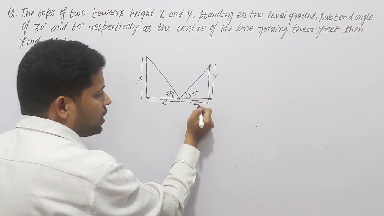 The tops of two towers of height y and x standing on a level round subtends angle of 30,60 find x:y
