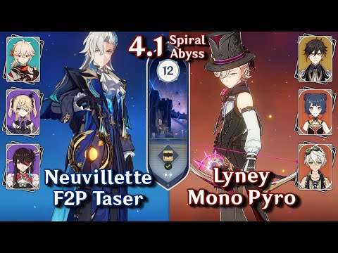 C0 Neuvillette F2P Taser & C0 Lyney Mono Pyro | Spiral Abyss 4.0/4.1 - Floor 12 - 9⭐| Genshin Impact