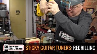 Sticky guitar tuners: redrilling the peg holes