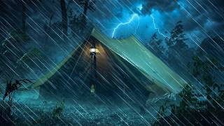 Cozy Rain on Tent for Deep Sleep | Heavy Rain & Loud Thunder in Forest Night | Rainstorm Ambience