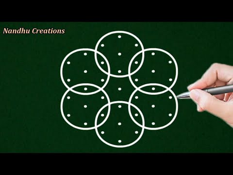 very very easy neli kolam, chukkula muggulu with 7 dot, 7 x 4 interlaced dot muggulu
