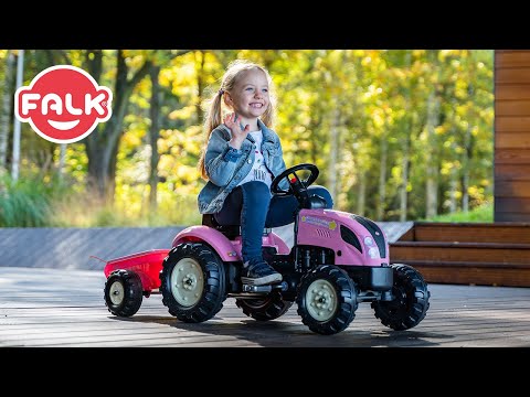 Vaikiškas pedalinis traktorius Falk Country Star 2056L, su priekaba, rožinis video