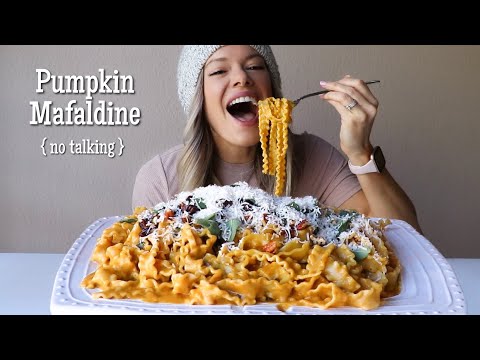 Brown Butter Pumpkin Mafaldine Alfredo MUKBANG | No Talking (Talking Removed)