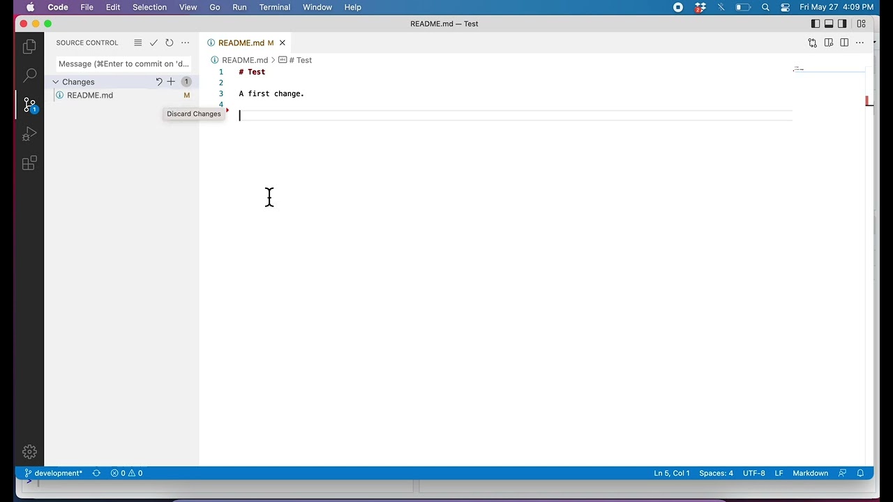 Week 2: Git discard changes using Visual Studio Code