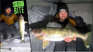 CRAZY Night of Ice Fishing for BIG Walleyes + Ice Camping!