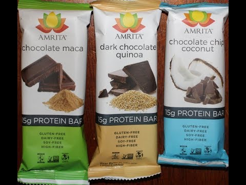 Amrita: Chocolate Maca, Dark Chocolate Quinoa & Chocolate Chip Coconut Protein Bar Review