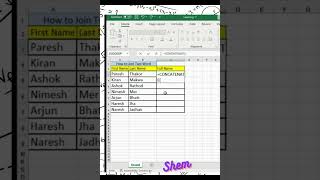 use of concatenate, how to Join two word in excel#excel #exceltricks#exceltips #shorts