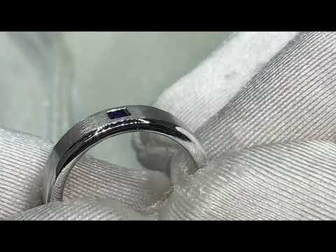 Platinum men's 5mm band set with square cut blue sapphire! Price starts from $2,000. (R8734)