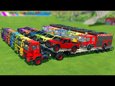 TRANSPORTING FIRE TRUCKS & FORD RAPTOR WITH MAN TRUCKS - Farming Simulator 22