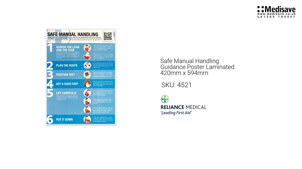 Safe Manual Handling Guidance Poster Laminated 420mm x 594mm 4521