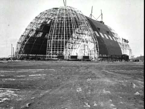 Scenes of the construction of the Goodyear Air Dock and an airship frame, 1929-1930