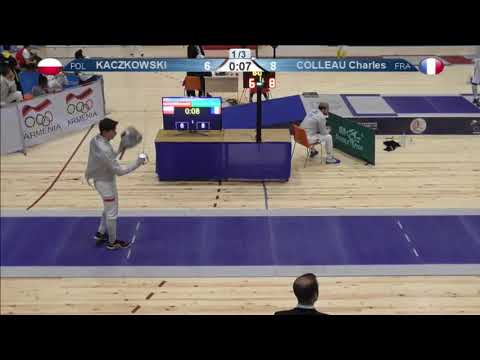 FE 2018 T64 02 M S Individual Yerevan ARM U23 European Championships BLUE KACZKOWSKI POL vs COLLEAU