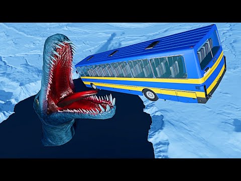 Cars Diving into Ice Lake with Sea Monster - BeamNG.drive