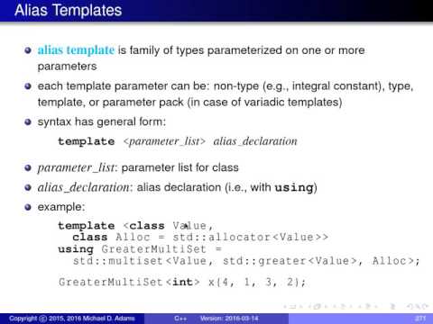 C++ Lecture Series --- Templates --- Part 5 of N --- Alias Templates