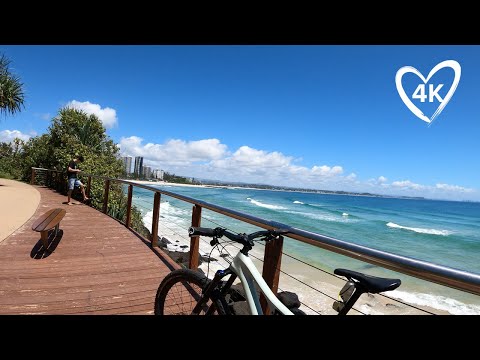 4K Bike Ride - Beautiful Southern Beaches Of The Gold Coast Australia - Snapper Rocks To Tweed River