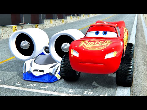 Lightning McQueen Monster Truck vs Devel Sixteen with Airplane KIT at Top Gear Track